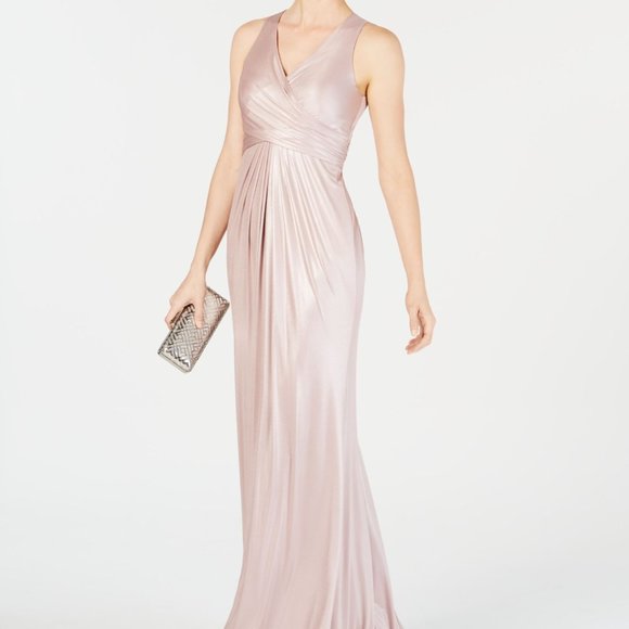 Adrianna Papell Pink Ruched Metallic Formal 8 - Picture 1 of 7